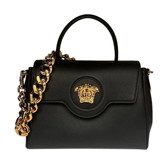 Versace Handbags - Versace La Medusa Runway Chain Leather Tote Black Gold